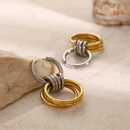 Two Tone Ring Stack Drop Earrings