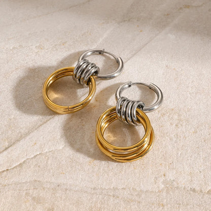 Two Tone Ring Stack Drop Earrings