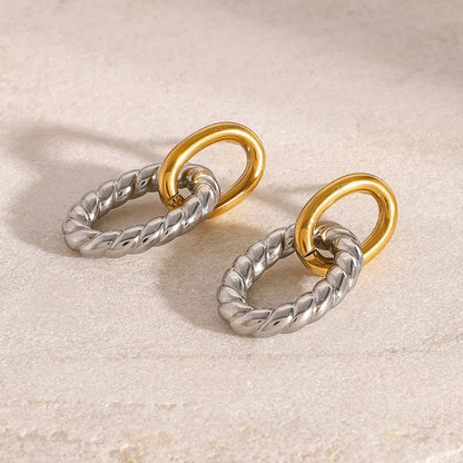 Two Tone Dual Link Drop Earrings