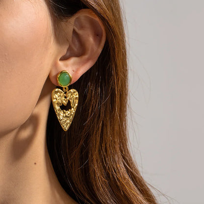 Urban Rani - Vintage Heart Stone Drop Earrings