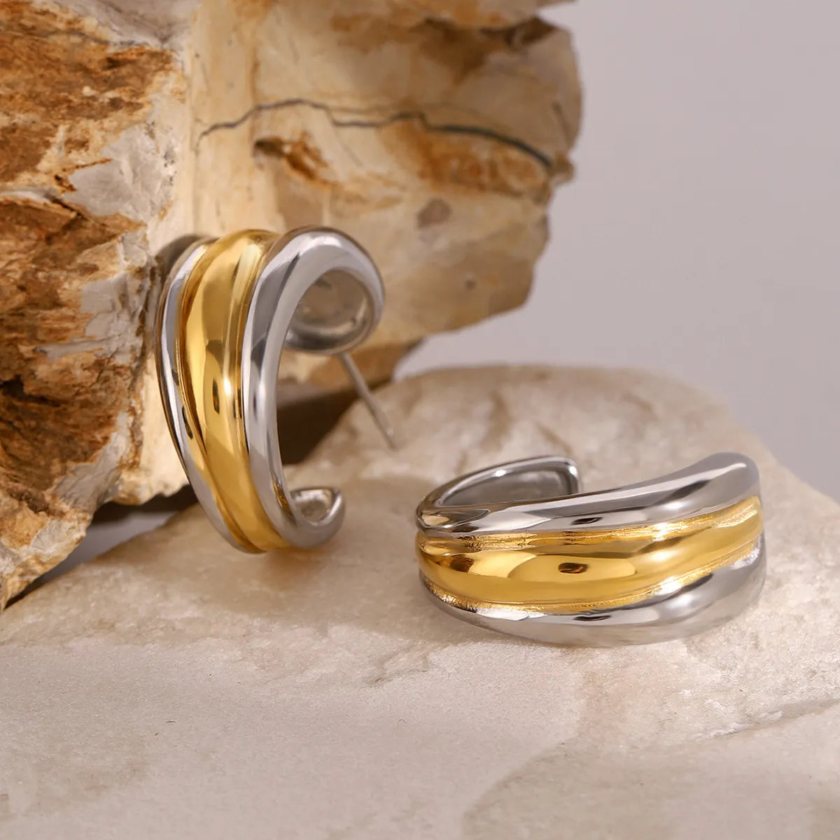 Two Tone Chunky Orbit Hoops