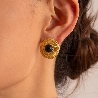 Urban Rani - Vintage Black Agate Round Earrings