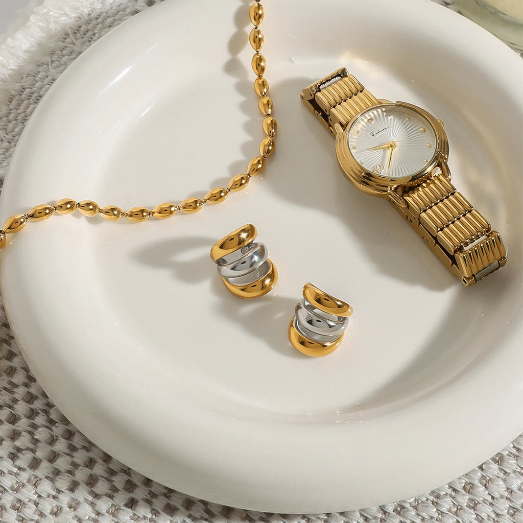 Two-Tone Earrings TTER81 by Navera Jewels