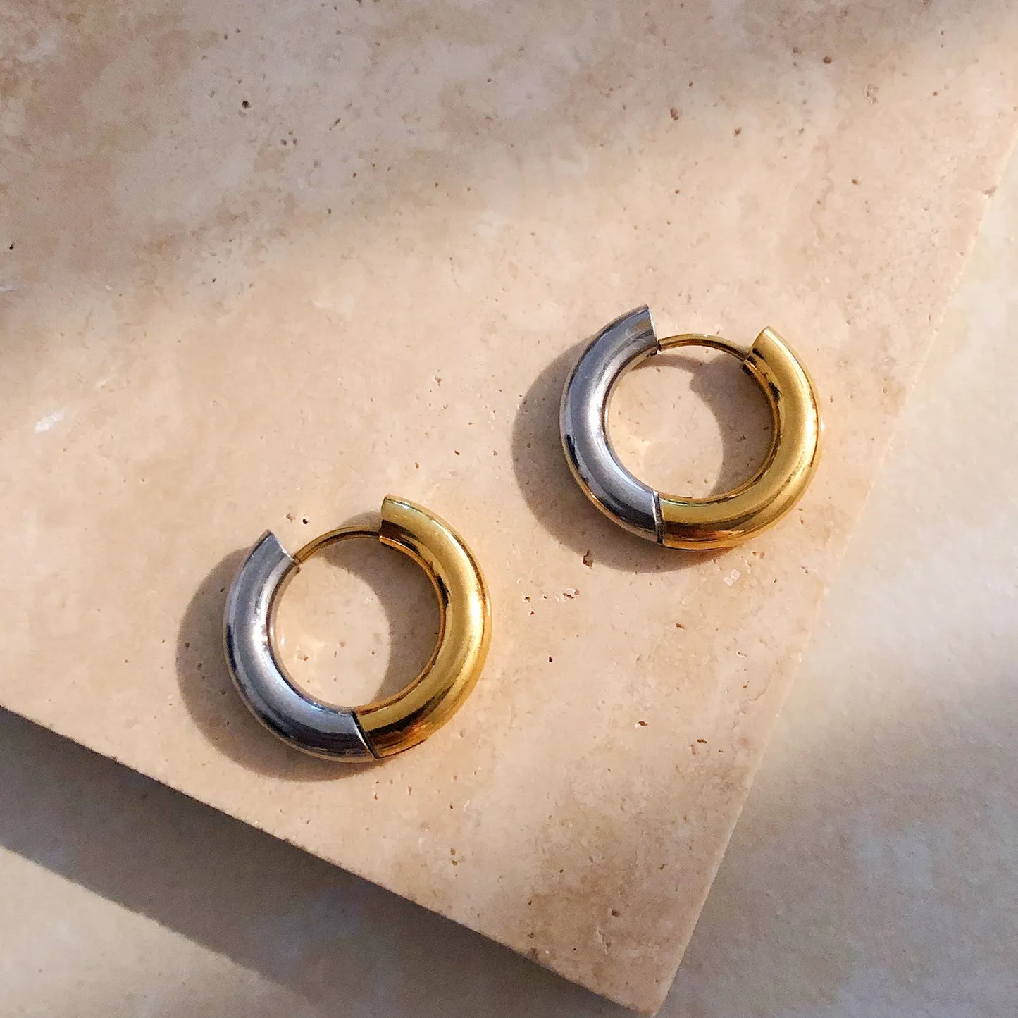 Two tone Two way Circle Hoop Earrings