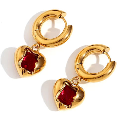 Urban Rani Scarlet Heart Drop Earrings