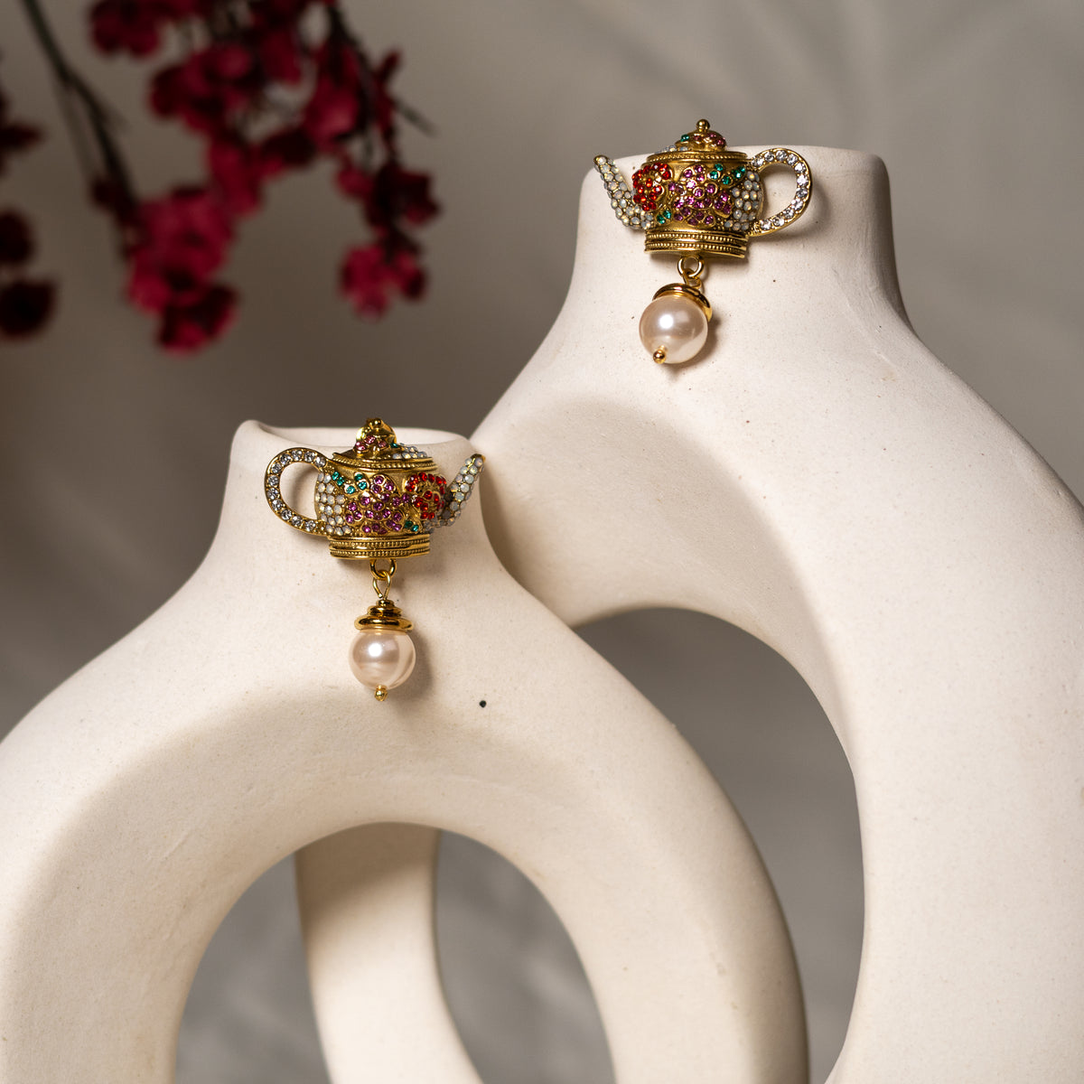 Ketli Teapot Pearl Drop Earrings by Navera Jewels