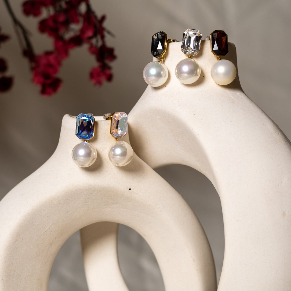 Esme Crystal Pearl Drop Earrings by Navera Jewels