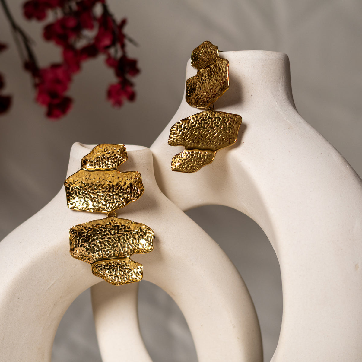 Midas Hammered Gold Drop Earrings by Navera Jewels