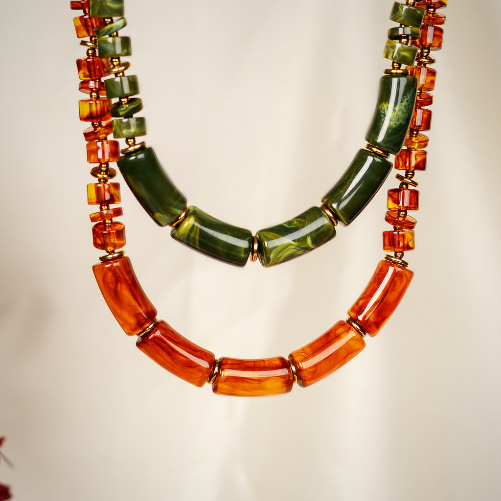 Nawabi bead necklace in amber and green – Navera Jewels