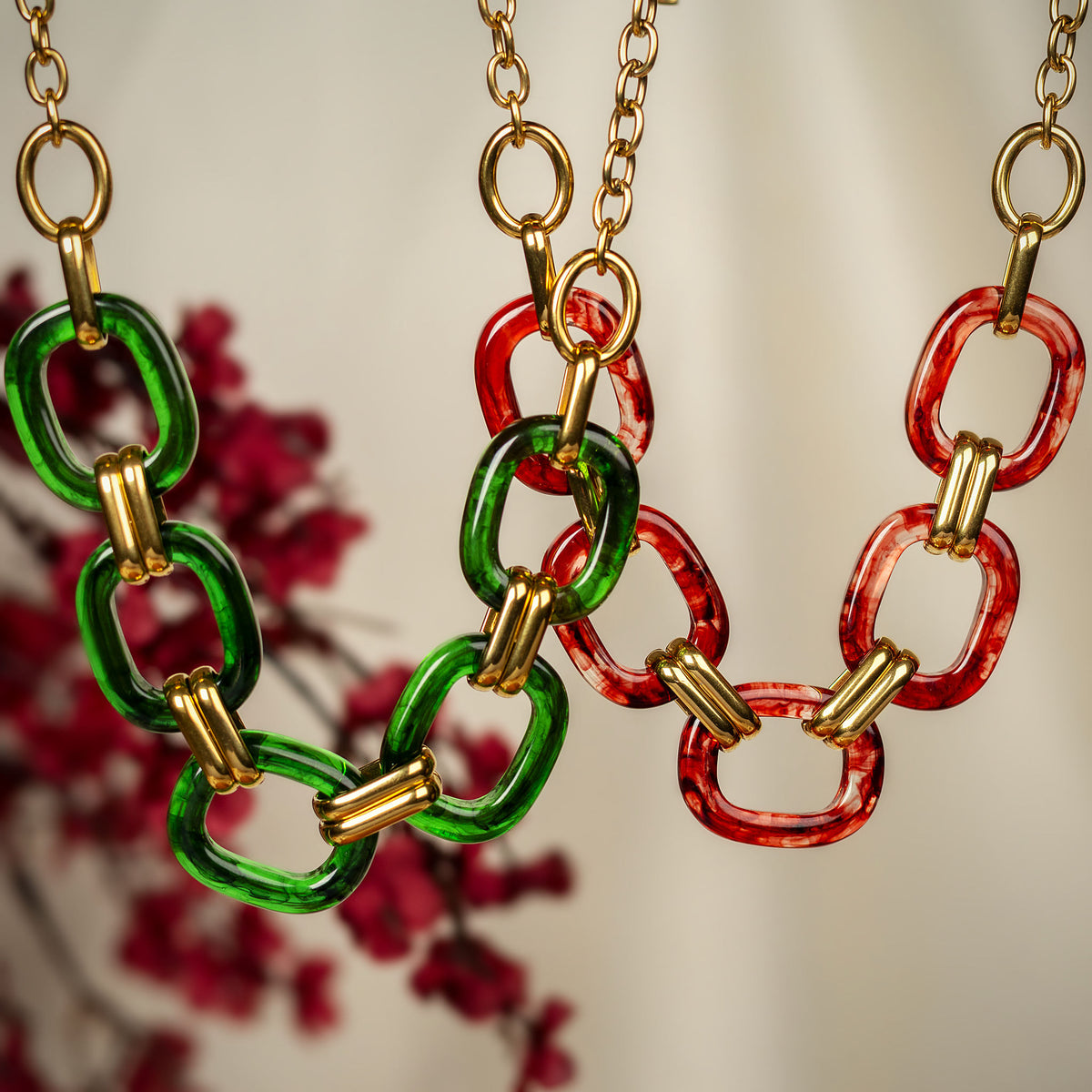 Opal link chain necklace in emerald and ruby – Navera Jewels